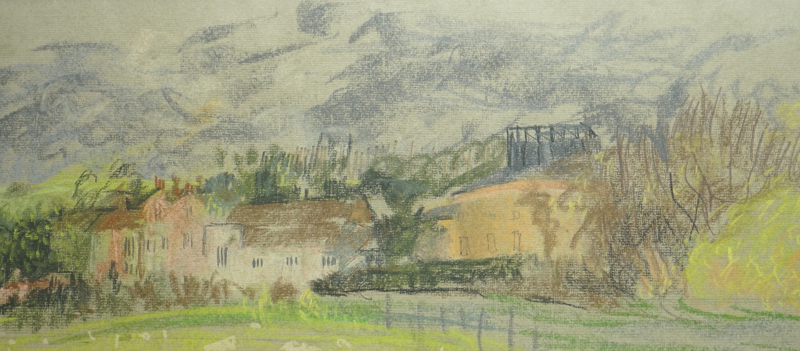 Sophie Mason, pastel, Glyndebourne, East Sussex, 1994, signed with initials, 18.5 x 39cm. Condition - fair